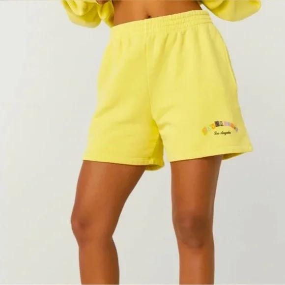 Daydreamer Ransom Note Hi-Frequency BF Boyfriend Sweat Shorts in Citron Yellow - Picture 1 of 8